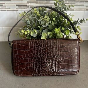 Kate Spade Vintage Brown Leather Crocodile Convertible Strap Clutch/Wristlet